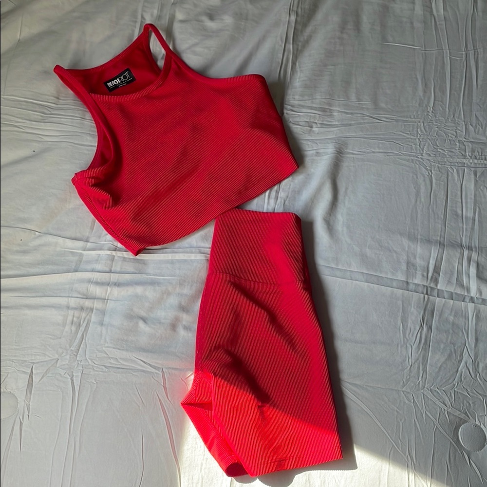 BEACH RIOT ribbed Red Sports Bra and Shorts Set